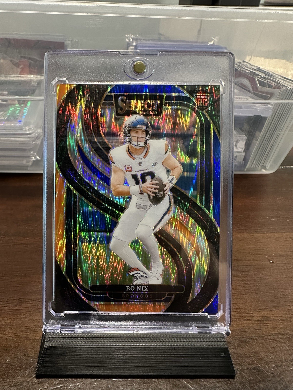 2024 Panini Select-Premier Level Bo Nix #117 Blue & Orange Prizm Shock /35 (RC)