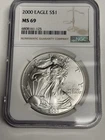 2000 NGC MS69 American Silver Eagle Dollar, U.S. .999 1 oz ASE bullion coin
