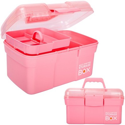TERGOO 11in Mutipurpose Storage Box Organizer with Removable Tray, Pink 