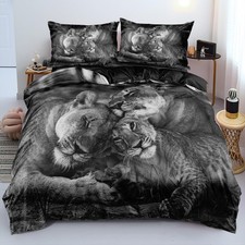 Lions Desgin Duvet Cover Set King Size Animal Print Bedding Sets Boys Bed Set...
