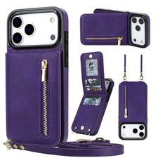 For iPhone 17 Pro Max/16/15 With Neck Strap Crossbody Card Holder Phone Case