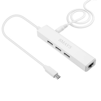 Ethernet Adapter for Chromecast Ultra/Audio/1/2 - with 3-Port USB Hub & White 