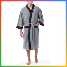 Mens Waffle Knit Robe Heather Grey One Size Kimono Loungewear