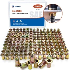 150 PCS 8-32UNC Carbon Steel Flat Head Rivet Nut Threaded Insert Rivnut