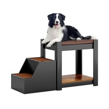 Pet Bunk Bed with Removable Stairs, Pet Stairs Window Perch, Dog Cot with 2-T...
