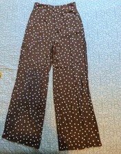 ZARA BASIC Brown White Polka Dot Wide-Leg Pants Women Button Accent