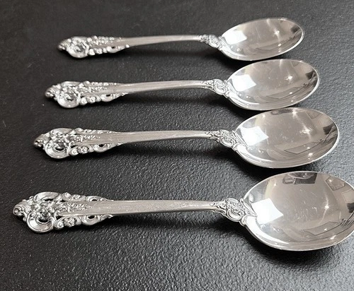 Wallace Grande Baroque Sterling Silver 4 Soup Spoons Round Bowl 6 1/8" Lot C