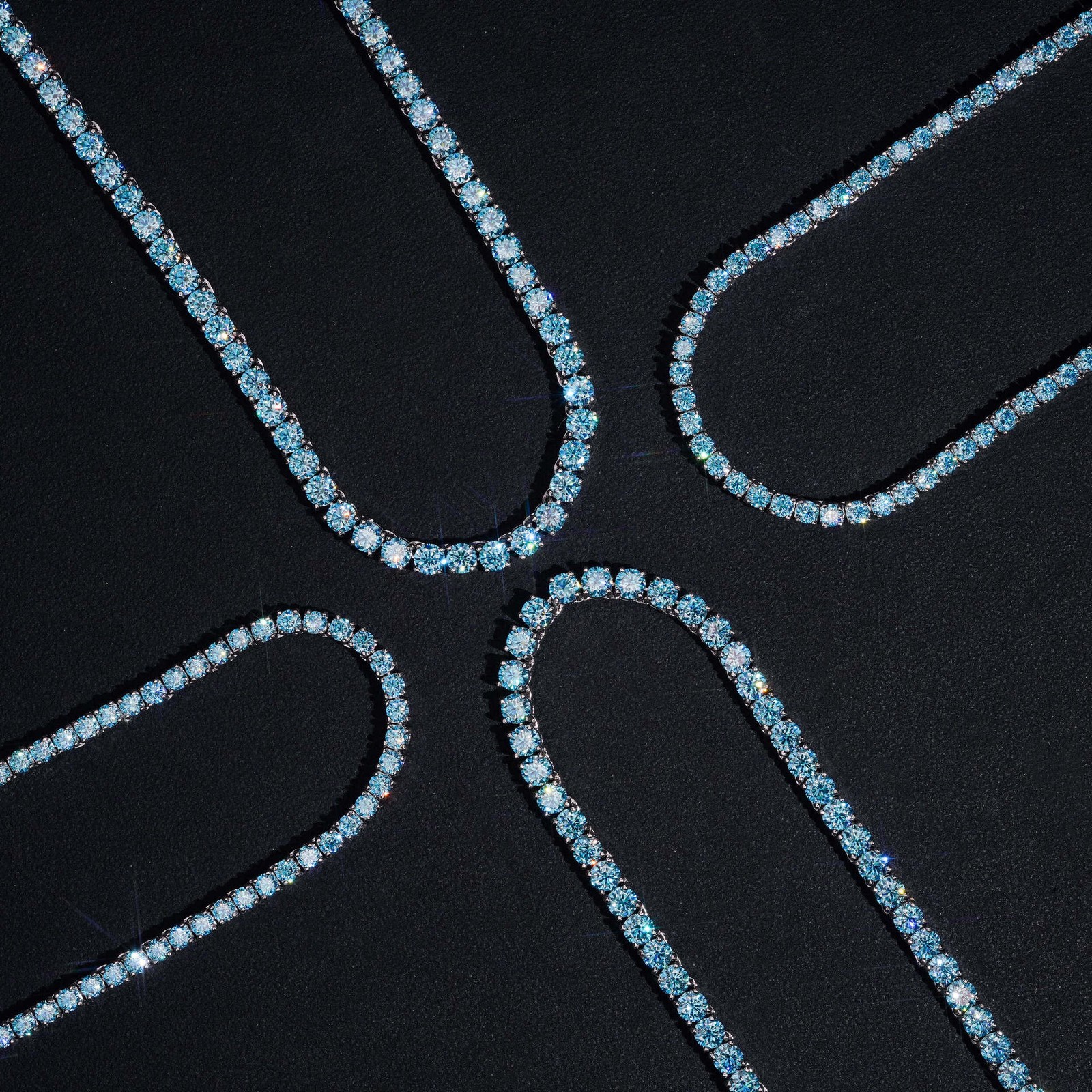 Blue VVS MOISSANITE Tennis Chain Necklace - 925 Sterling Silver - Men Women