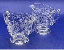 Vintage Clear Etched Depression Glass Fostoria Romance Pattern Cream and Sugar