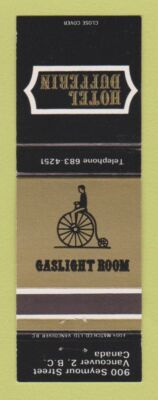 Matchbook Cover - Hotel Dufferin Gaslight Room Vancouver BC