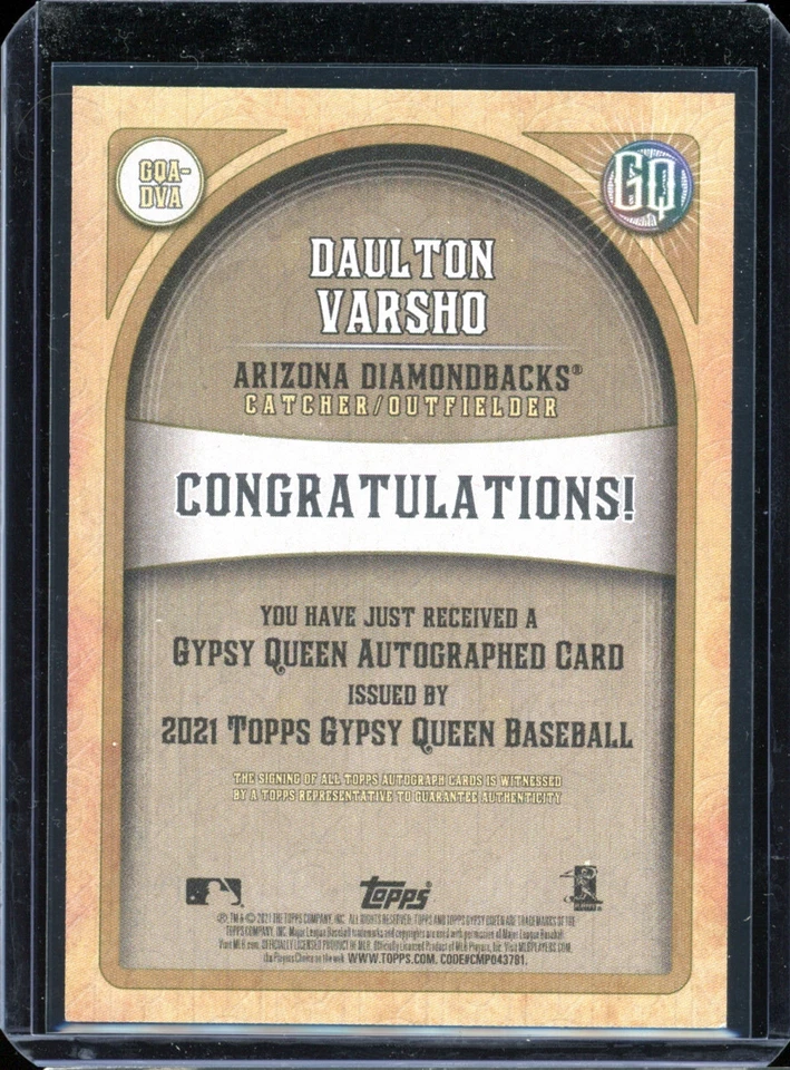 2021 Topps gypsy DAULTON VARSHO rookie RC autograph AUTO - Image 2 of 2