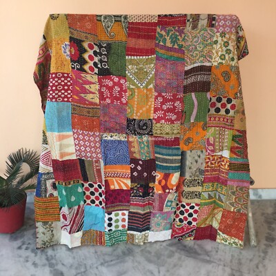 Vintage Patchwork Single Kantha Baumwolle Quilt Bettbezug Überwurf Decke Gudari