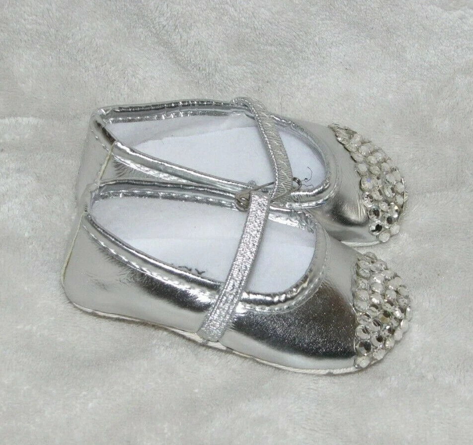 Bling Blinged Out Cristales Swarovski Zapatos de Bebé Plateados 2 3-6 Infant Niña Brillante Foto 4 de 4
