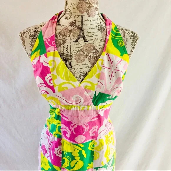 Lilly Pulitzer white label Patchwork Halter Dress… - image 2