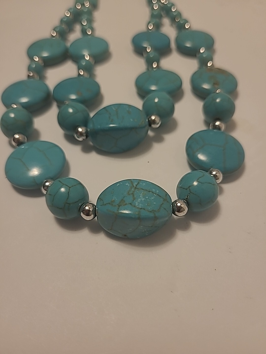 Turquoise Statement Two Row Layered Necklace Adju… - image 7