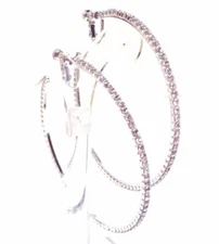 CLIP-ON EARRINGS CRYSTAL HOOP EARRINGS LARGE 4 INCH HOOP GOLD OR SILVER HOOPS