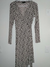 Banana Republic Womens S Wrap Dress Leopard Animal Print Long Sleeve Knee Length