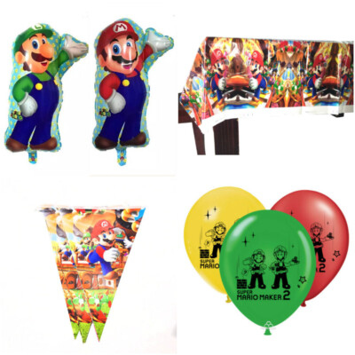 Thema Super Mario Party Tischdecke Luigi Flagge Ballons Geburtstagsdekoration 