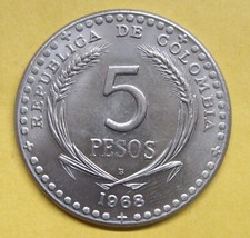 1968 Colombia 5 Pesos Copper-Nickel Take a Look