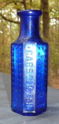 COBALT BLUE POISON BOTTLE-Coffin-Carbolic Acid- ''POISON''-Use With Caution-Hobnai