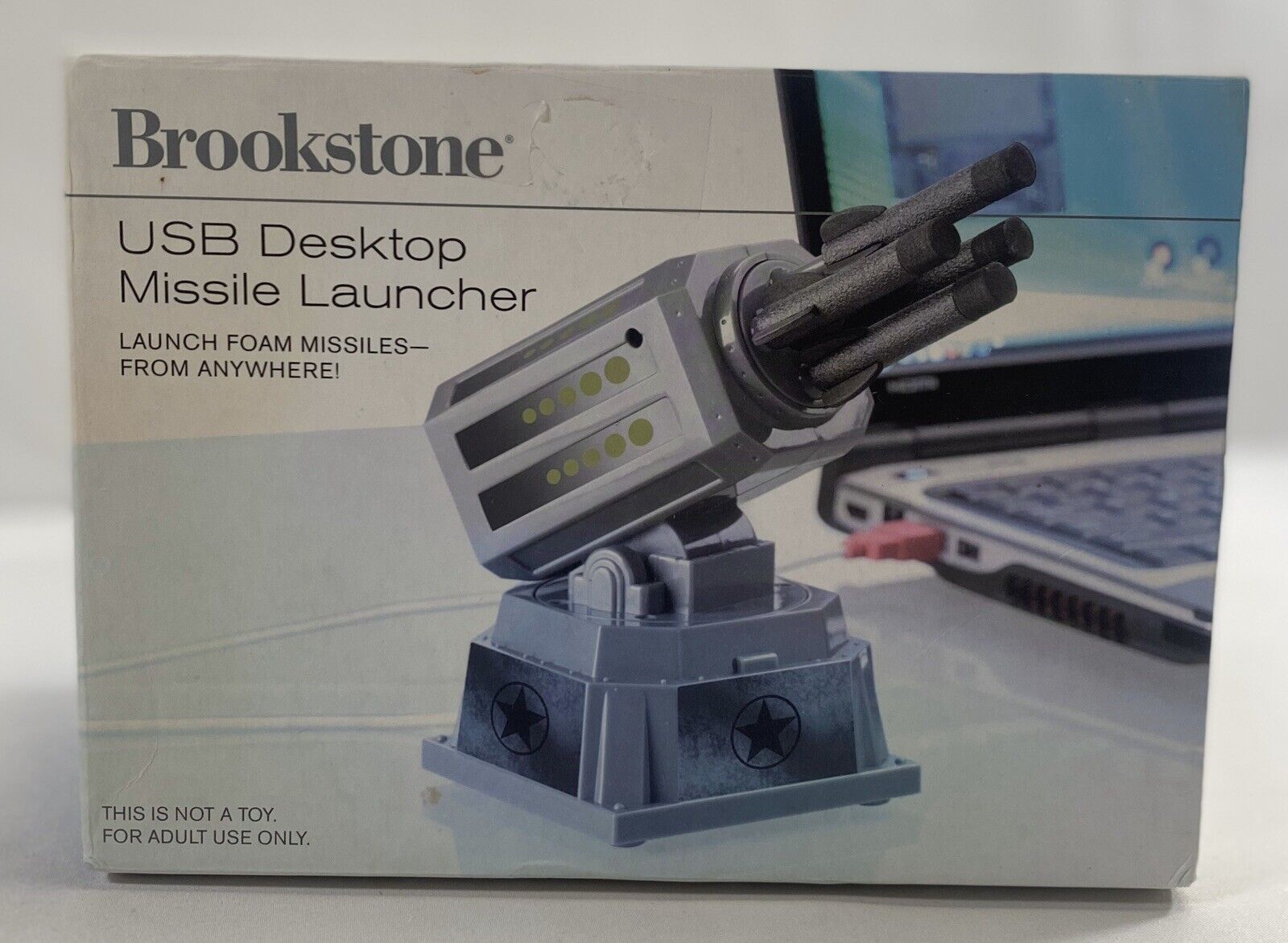 ✅Brookstone USB Desktop Missile Launcher w/ Original Box & Manual New Open Box