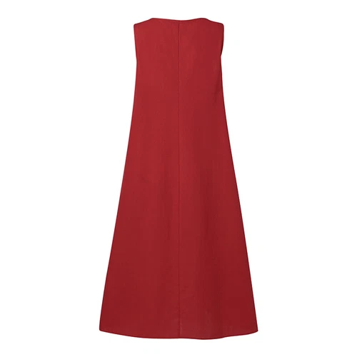 Langes ärmelloses Baumwoll-Leinen-Damenkleid Sommer Strand Freizeit Kaftan Kleid - Bild 10 von 17