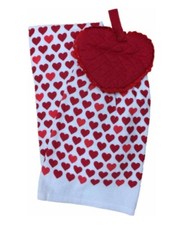 Celebrate Valentine Kitchen Towel Set Red Hearts with Hanger, 2 Love Dish Towels
