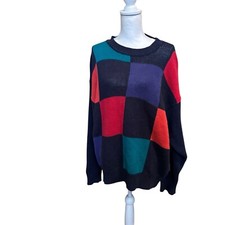 Cape Isle Knitters Mens Pullover Sweater Multicolor Block Crew Neck VTG Large