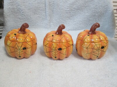 Set Of 3 Halloween Pumpkin Treat Jars New No Box Or Tag 5'' Tall