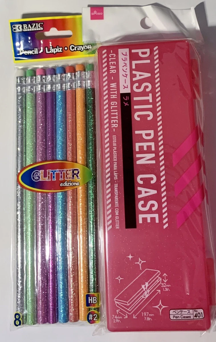 Japanese Stationary Pink Glitter Pencil Case with 8 Sparkly