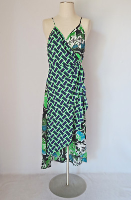 NWT Diane Von Furstenberg $398 Katsia Wrap Dress Tiger Lily Black Multi Sz.12