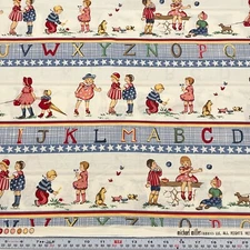 Vintage Alphabet Blue Stripe Michael Miller Cotton Fabric by the HALF YARD