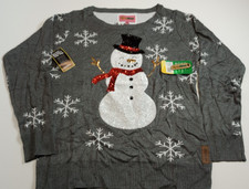 TIPSY ELVES M Sequin Snow Day Snowman Christmas Sweater Not Ugly Gray Gold White
