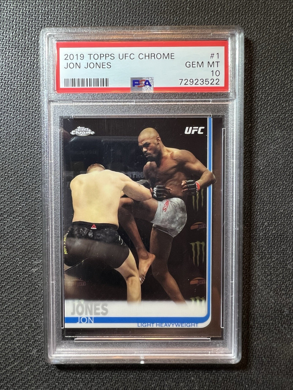 Topps 2019 UFC Chrome Jon Jones #1 Vertical PSA 10 Graded Base Set Card view 3