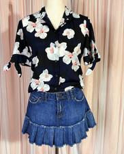 Banana Republic Dillon Shirt XS Navy Floral Tie Sleeve Button Down Blouse