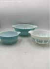 Pyrex Blue White Amish Butterprint Round Milk Glass Mixing Bowls Lot Of 3