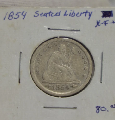 1854 US Seated Liberty Quarter 25c VF++ (Cleaned)