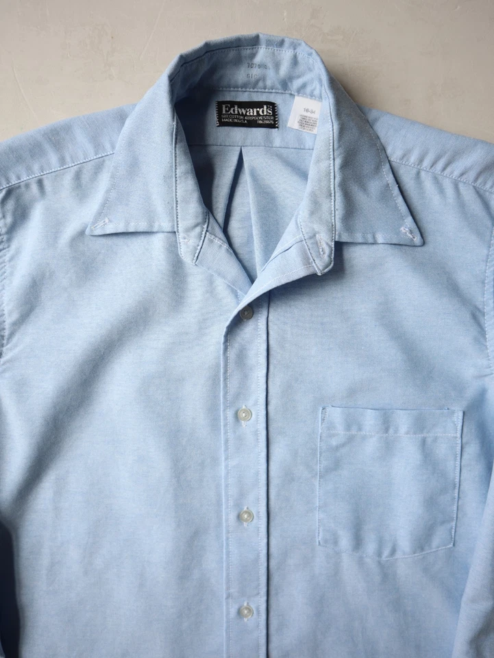 Vintage 70s Edwards Oxford Shirt Size M/L Made in USA Ivy Blue - Image 2 of 4