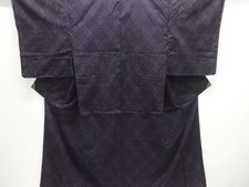7499127: JAPANESE KIMONO / ANTIQUE KIMONO / SILK / TSUMUGI / WOVEN DIAGONAL GRID