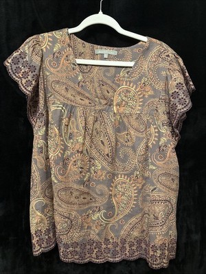 Daniel Rainn Embroidered Trim V Neck Top Xl