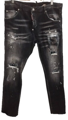 DSQUARED2 Men's Size 52 Waist 36 Leg 32'' Jeans Black Ripped/Paint Splatter Used