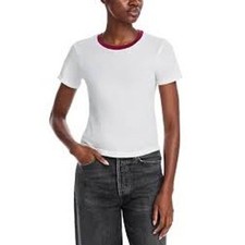 AQUA ATHLETIC White Cotton Ringer Tee Short Sleeve Made in USA XS Classic NWD