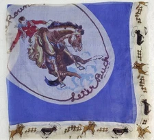 Vintage 1930s The Roundup let'er Buck Silk Scarf 25 X 25 In