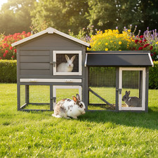 Kaninchenstall Hasen Stall DreamGrey mit Auslauf Freilauf Gehege Kaninchen Käfig