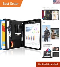 Portfolio Business Padfolio Folder with Zipper -Black Conference Meeting Ex...