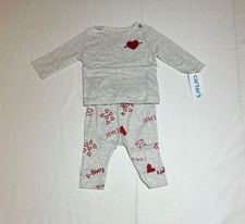 Carter's Baby Unisex Gray Heather Lightweight 2 Piece Valentine's Day Outfit NWT