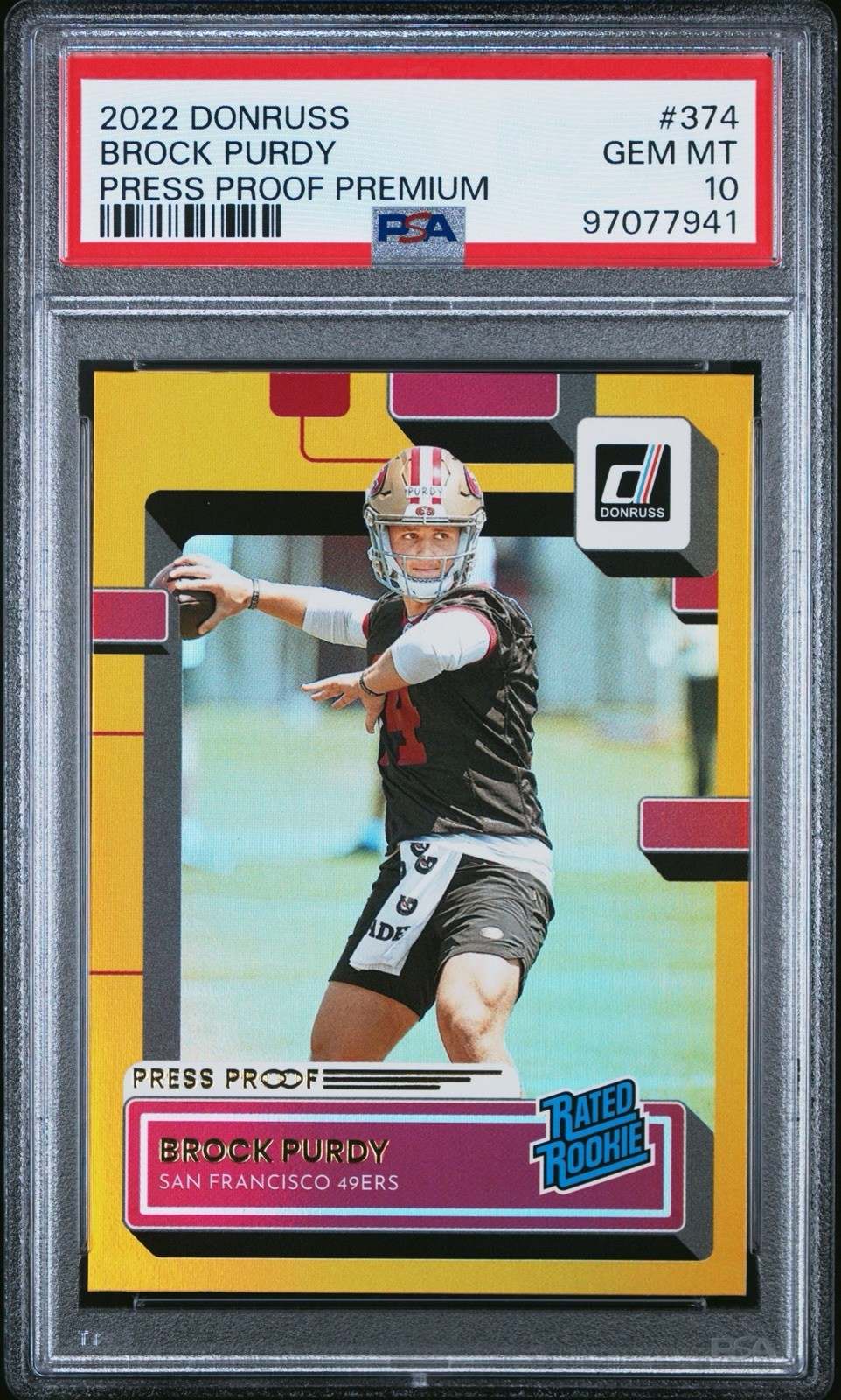 2022 Panini Donruss - Rated Rookie Brock Purdy #374 Press Proof Premium PSA 10