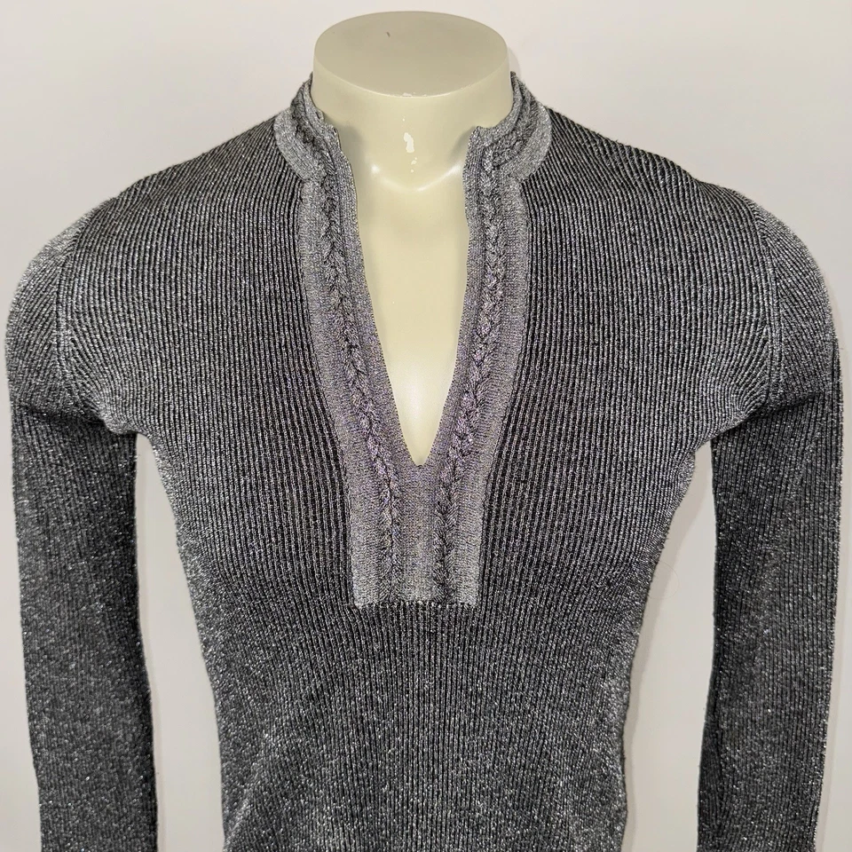 Camisa túnica discoteca vintage años 60 70 plateada brillante sábado noche fiebre Leroy para hombre grande Foto 3 de 4