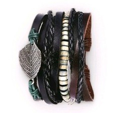 Braccialetto nero vera pelle unisex bracciale cuoio misura regolabile separabile
