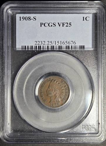 1908-S Indian Head Cent PCGS VF25  3rd lowest mintage and first branch mint cent